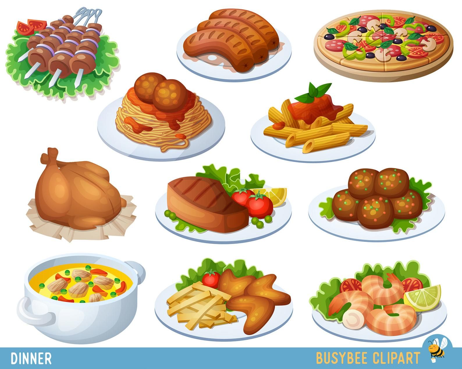 Dinner Food Clipart Collection - High-Quality Illustrations for Menus & Recipes