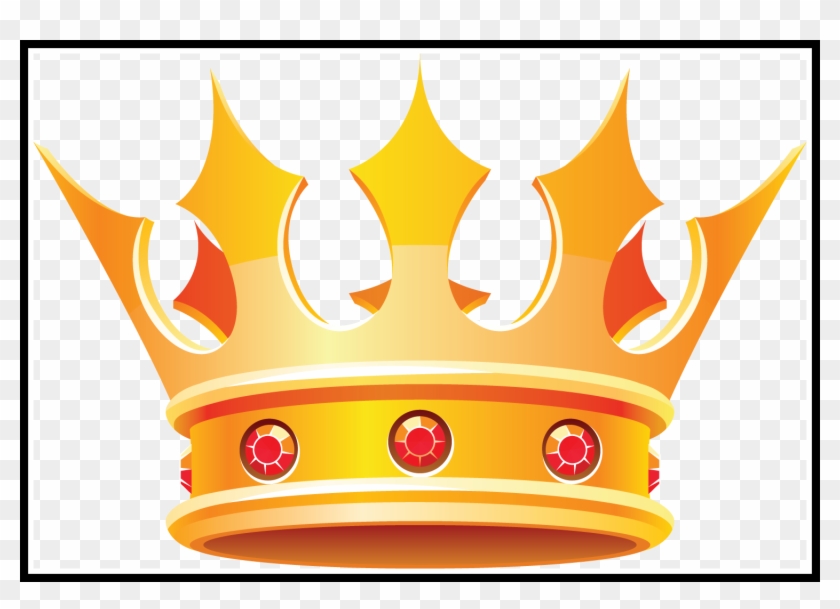 Golden royal crown with five ornate points and three red gemstones on a transparent background.