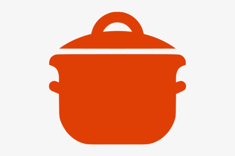 Orange silhouette of a lidded cooking pot with side handles and a top handle.