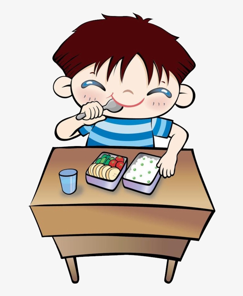 Kid Eating Cafeteria Lunch Clip Art - Kid Eating Cafeteria Lunch Image 