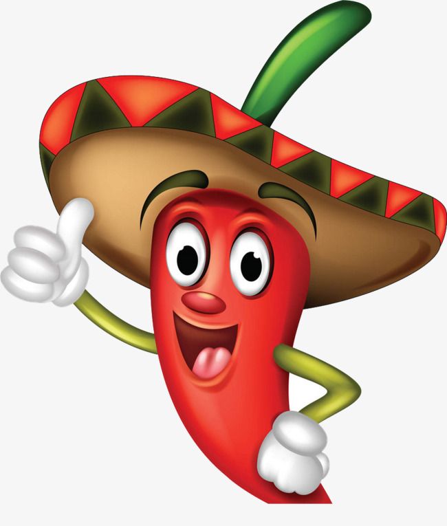 Cheerful red chili pepper cartoon wearing a sombrero and giving a thumbs-up gesture.