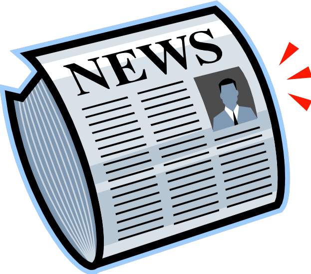 Illustrated newspaper with bold "NEWS" headline, placeholder photo of a man in a suit, and red alert symbols.