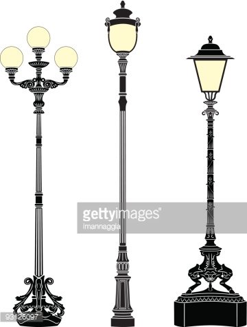 Vintage Street Lamp Illustrations - Classic Gaslight-Style Lampposts