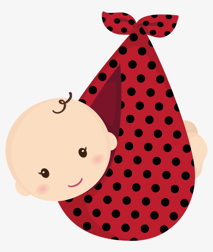 Cute baby wrapped in a red polka-dot swaddle with a smiling face and tiny curl of hair.