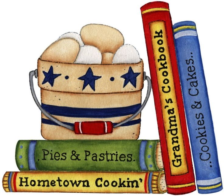 A rustic basket of eggs beside vintage cookbooks titled "Grandma's Cookbook", "Cookies & Cakes", "Pies & Pastries", and "Hometown Cookin'".