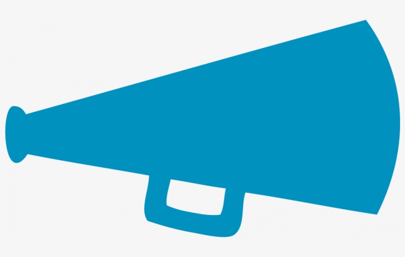Blue megaphone silhouette on white background, symbolizing announcement or amplification.