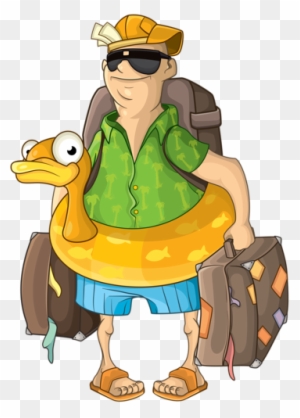 Fun Travel Illustration - Tourist with Duck Floatie & Luggage