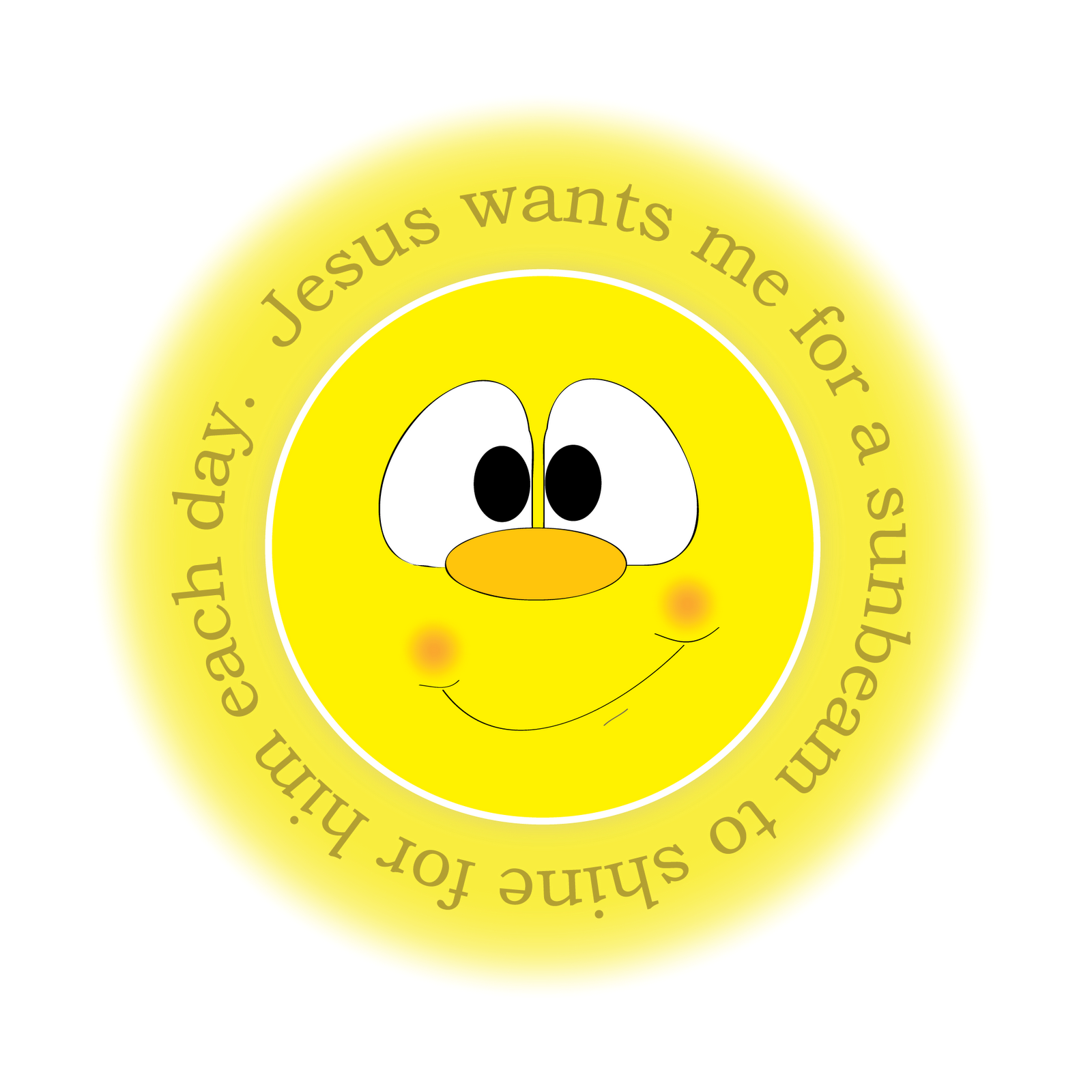 Yellow smiling sun with text: "Jesus wants me for a sunbeam to shine for him each day."