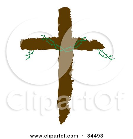 Wooden Cross with Thorny Crown - Christian Symbol of Sacrifice and Hope