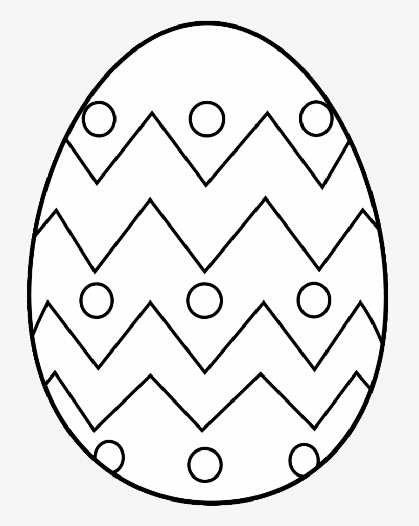 Black-and-white Easter egg coloring page with zigzag patterns and circles.