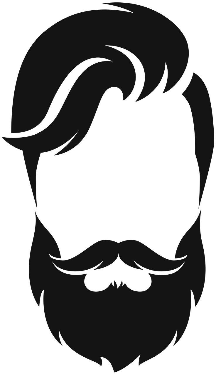 Silhouette of a man's face with stylish hair, mustache, and full beard in black and white.