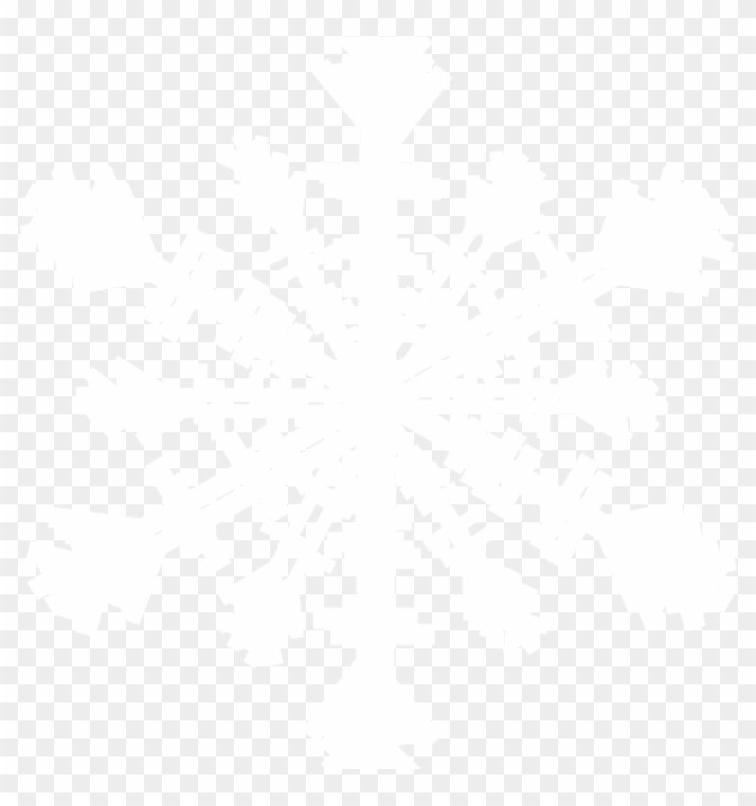 White snowflake silhouette on transparent background, six-pointed crystalline structure with intricate branching arms.