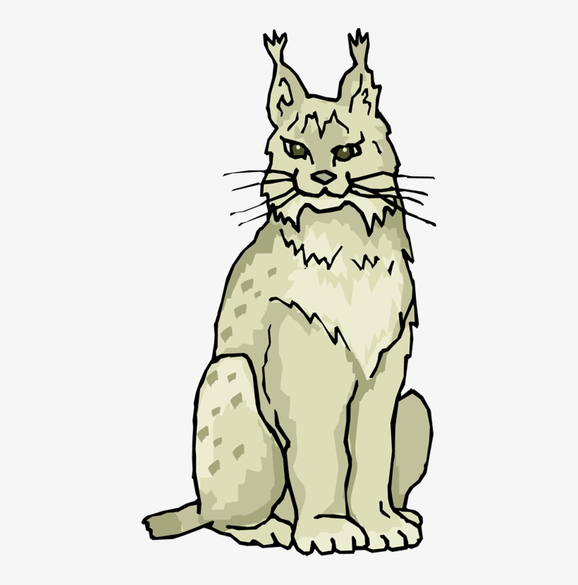 Stylized illustration of a sitting lynx with tufted ears, spotted fur, and intense green eyes.