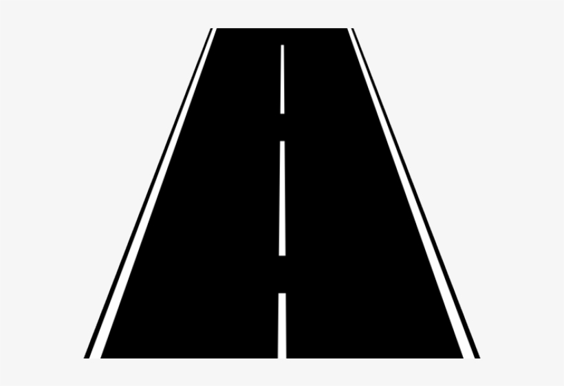 Black asphalt road with white centerline and edge markings, viewed from front perspective converging into distance.
