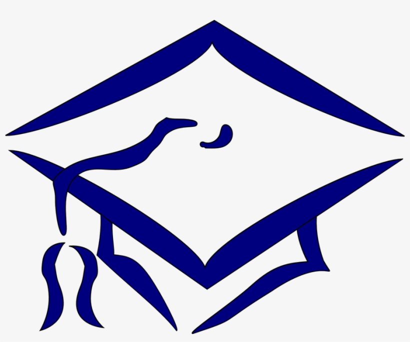 Blue line-art illustration of a graduation cap with tassel, symbolizing academic achievement and commencement.