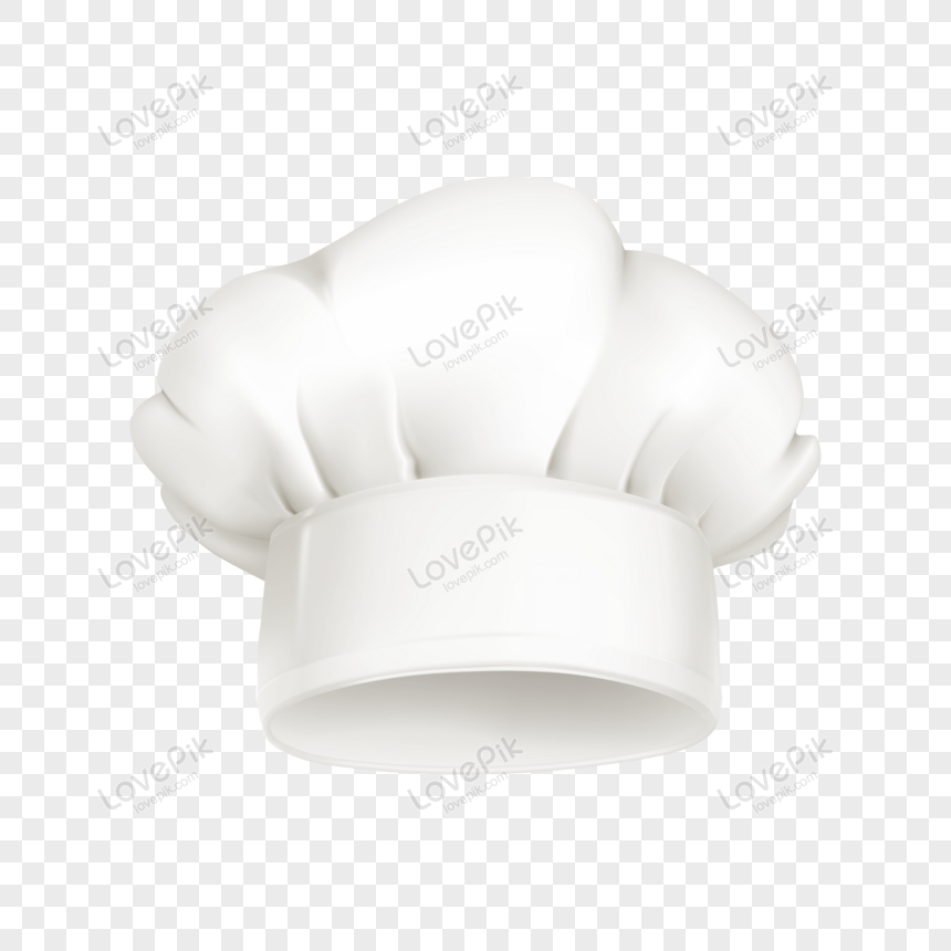 White chef's hat (toque blanche) on transparent background, realistic 3D rendering with soft folds and clean design.