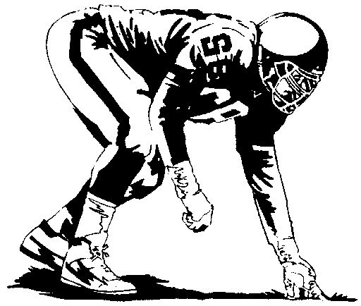 Football Player in Three-Point Stance - Classic Line Art Illustration