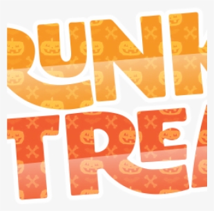 Orange gradient "Trick or Treat" text with jack-o'-lantern and cross patterns for Halloween.