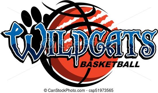 Wildcats Basketball logo featuring a stylized paw print, orange basketball, and bold blue lettering.