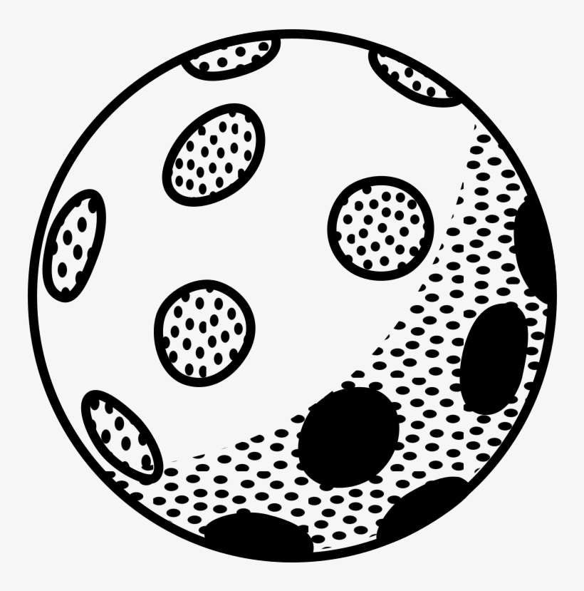 Black-and-white stylized sphere with polka-dotted ovals and halftone shading, evoking pop art or molecular structure design.
