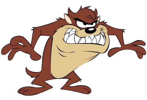 Taz the Tasmanian Devil in a fierce, snarling pose with sharp teeth and outstretched claws.