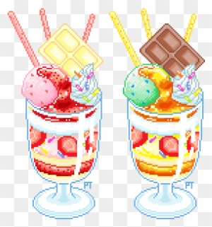 Two colorful parfaits in glass cups with fruit, whipped cream, chocolate, and straws.