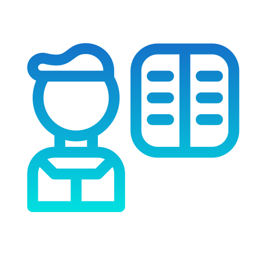 Blue gradient icon set showing a user profile and a grid/list layout symbol.