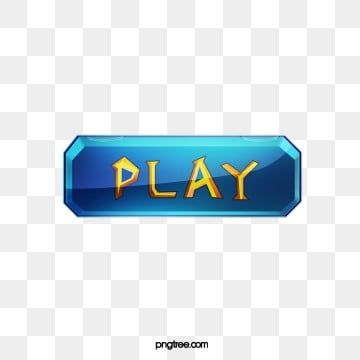 Blue glossy button with golden "PLAY" text, styled for game or media interface.