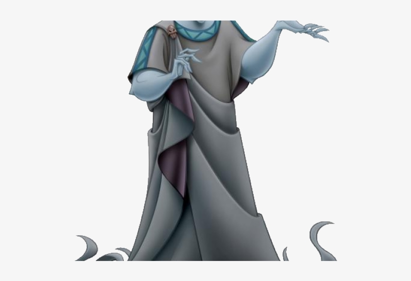 Animated sorcerer in flowing gray robes with blue accents and skeletal hands, surrounded by mystical smoke.