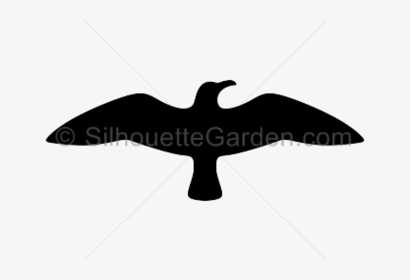 Black silhouette of a soaring bird with outstretched wings, viewed from below.