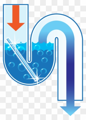 U-shaped tube with blue liquid, bubbles, and directional arrows showing fluid flow through a siphon mechanism.