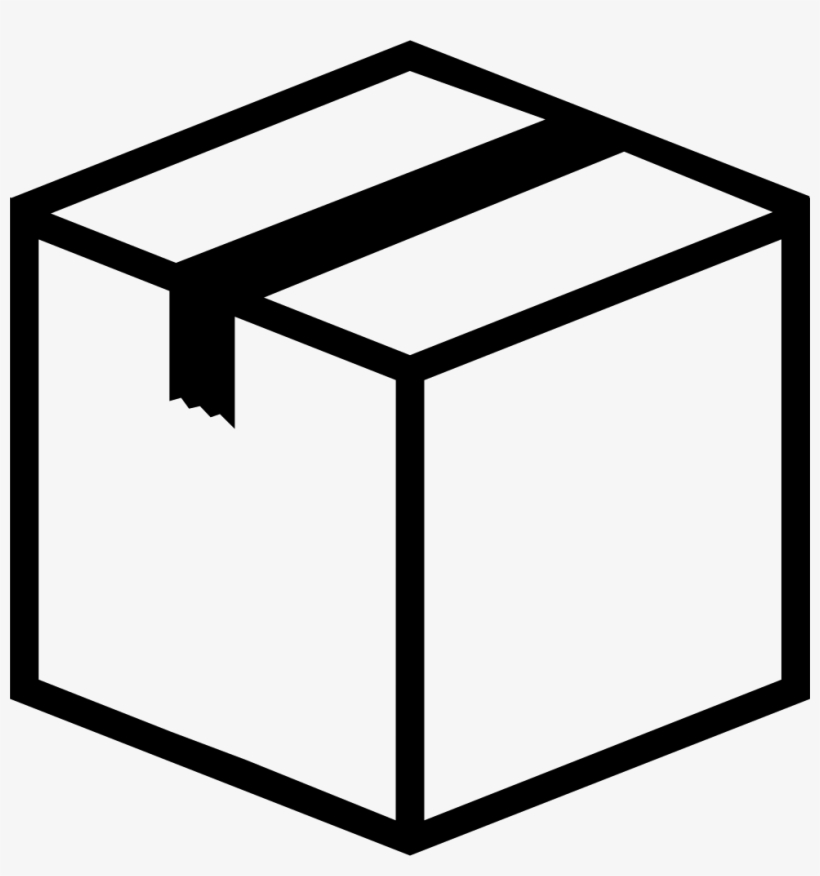 Simple black-and-white line drawing of a sealed cardboard box with tape across the top flap.