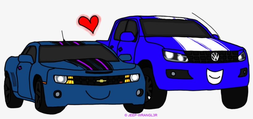 Blue Camaro & VW Amarok Cartoon - Car Lover’s Dream Duo