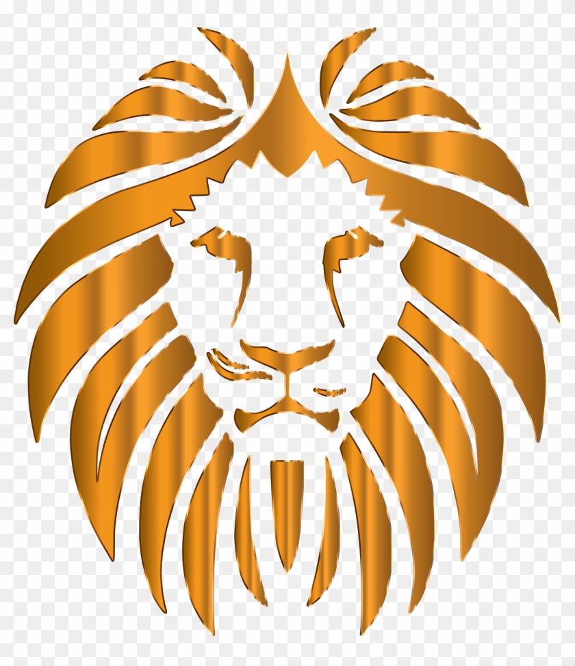 Golden lion head logo with stylized mane and metallic sheen on transparent background.
