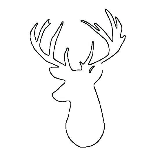 Simple black-and-white line drawing of a deer head with antlers, facing forward.