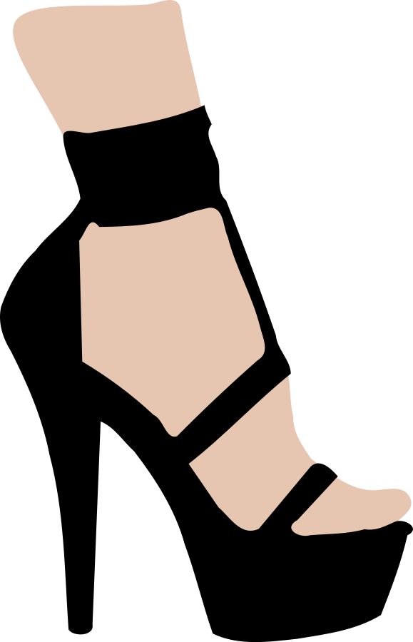 Black stiletto platform sandal with ankle strap and cutout design on foot and heel.