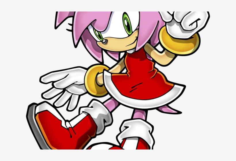 Amy Rose from Sonic the Hedgehog, pink hedgehog in red dress with Piko Piko Hammer, dynamic pose.