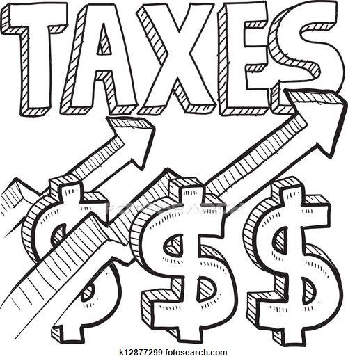 Hand-drawn "TAXES" text with rising arrows and dollar signs symbolizing increasing tax burden or financial pressure.