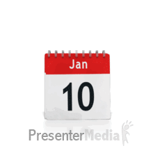 A desktop tear-off calendar showing January 10 with a red header and white page.