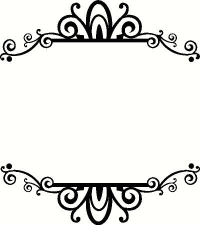 Black ornamental scrollwork border with symmetrical floral flourishes on white background.