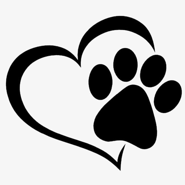 Black paw print forming a heart shape on white background, symbolizing love for pets.