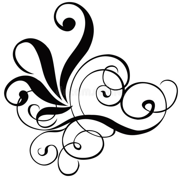 Elegant black-and-white ornamental swirl design with floral-inspired flourishes and symmetrical curves.