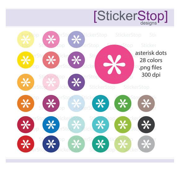 Asterisk Dot Stickers - 28 Vibrant Colors, High-Resolution PNG Files
