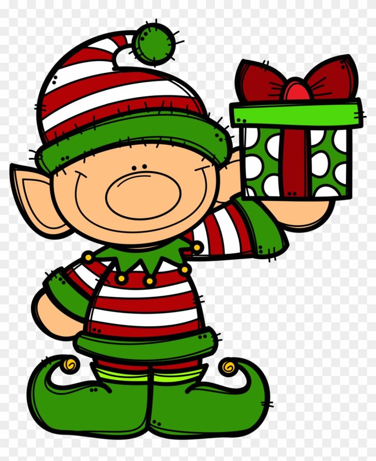 Festive Elf Holding Gift - Free Christmas Clipart for Holiday Projects
