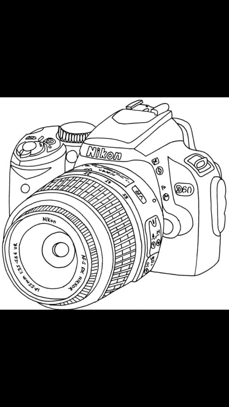 Line drawing of a Nikon D60 DSLR camera with AF-S DX Nikkor 18-55mm lens, showing detailed controls and branding.