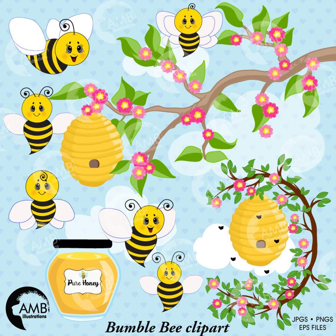 Bee Clip Art Digital Paper Bee Svg Honey Bee Clipart Summer - Clipart ...