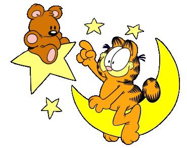 Garfield on the Moon with Teddy Bear - Classic Cartoon Illustration