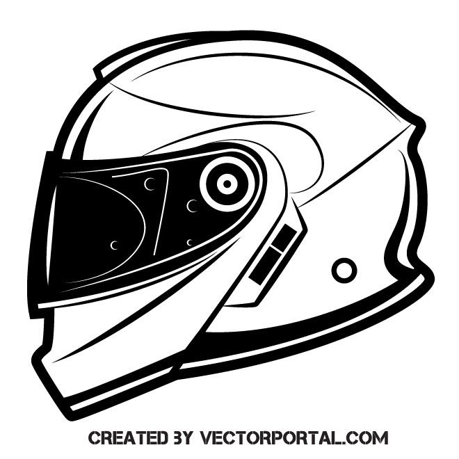 Black and white vector illustration of a modern full-face motorcycle helmet with visor and aerodynamic design.