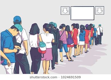 people waiting in line cartoon