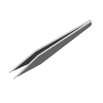 Gray precision tweezers with fine pointed tips on white background